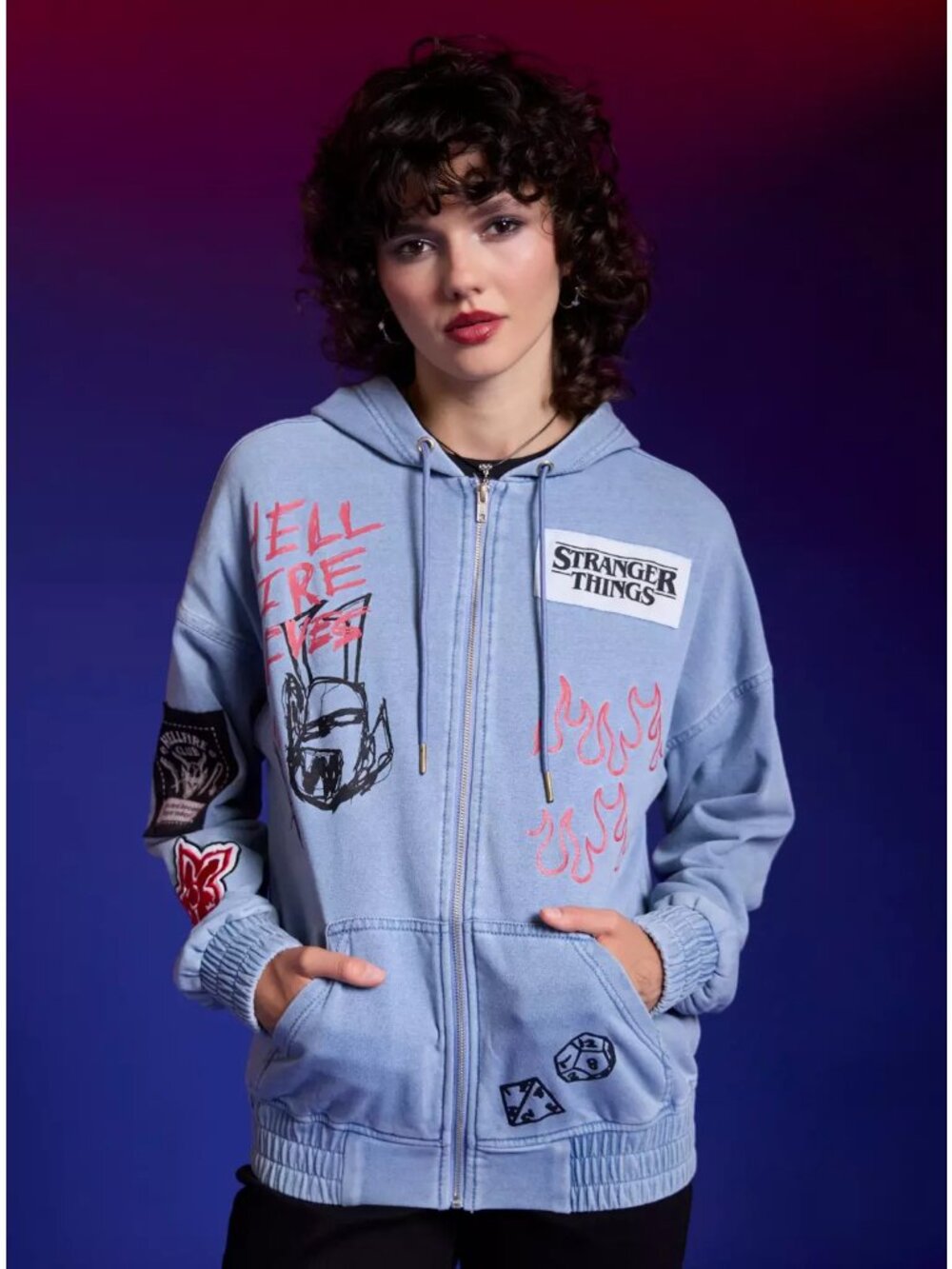Hot Topic Stranger Things Hellfire Patches Girls Hoodie in Size XL